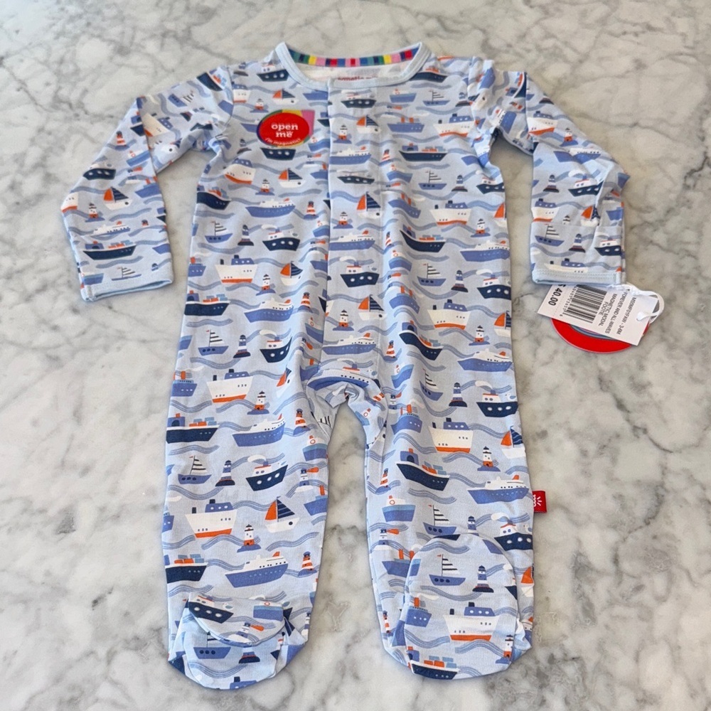 NWT MAGNETIC ME MODAL NAUTICAL FOOTIE 3/6M